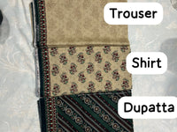 Premium Beige Floral Khaddar 3-Piece Suit