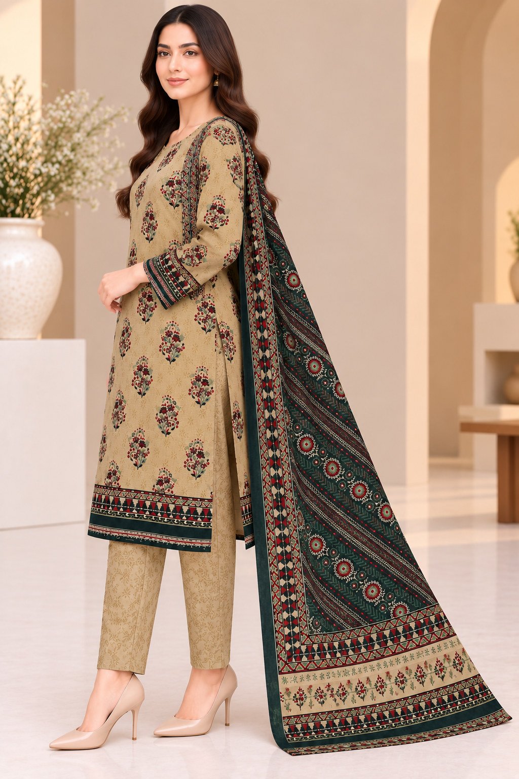 Premium Khaddar Digital Printed 3‑Piece Suit