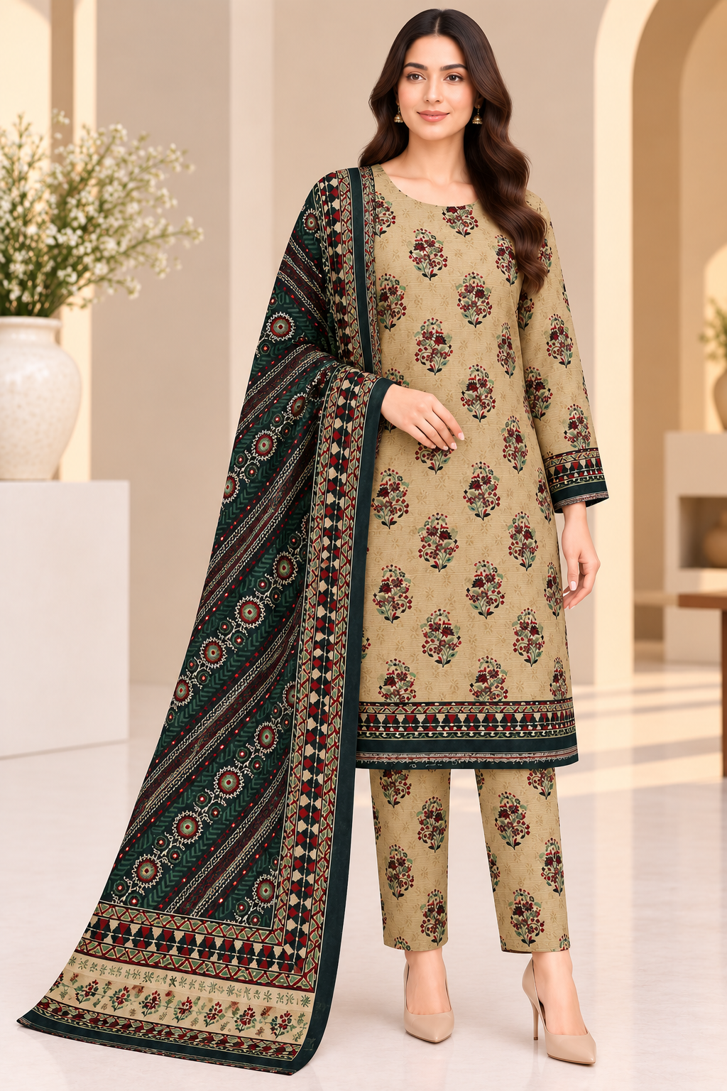 Premium Khaddar Digital Printed 3‑Piece Suit