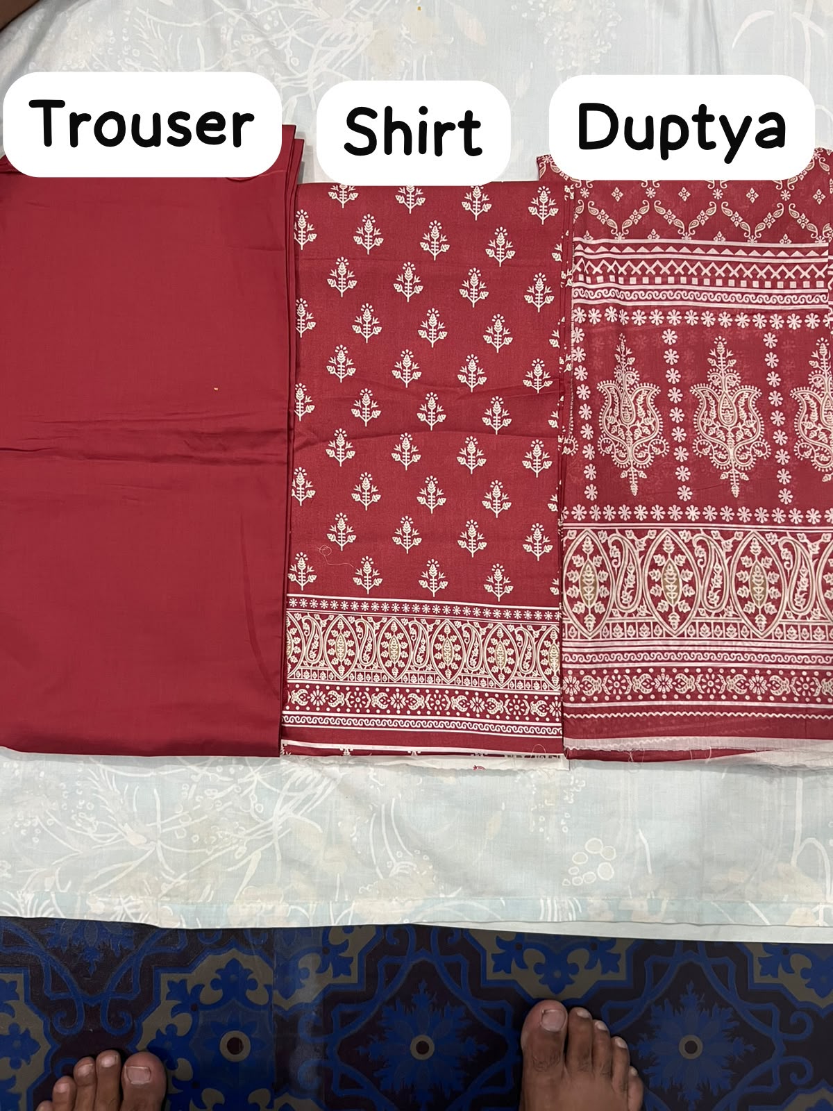 Premium Printed Lawn 3-Piece - Maroon & White Print
