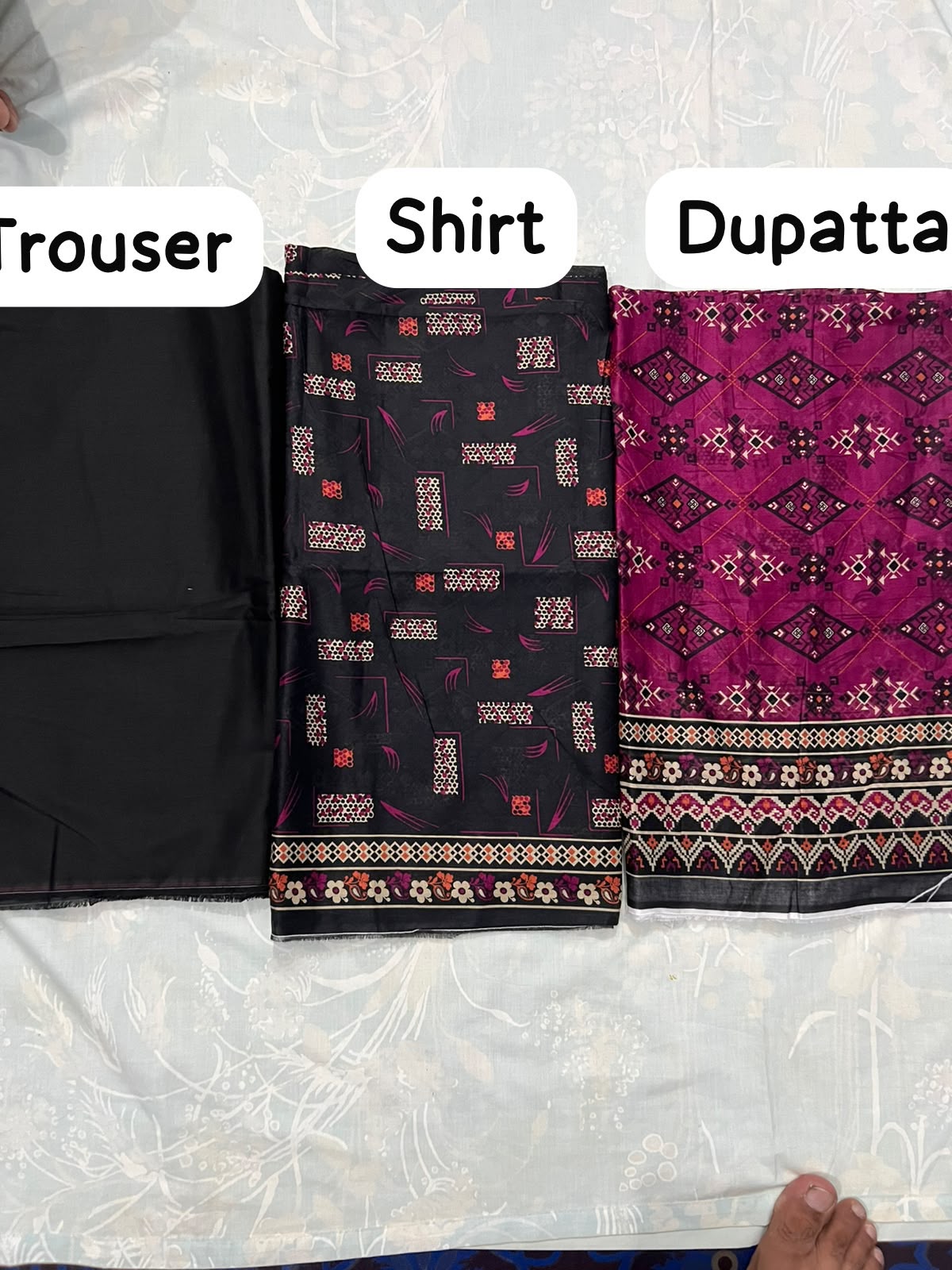 Premium Geometric Floral Printed Lawn 3-Piece