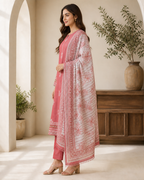 Coral & Salmon 03 Piece Printed Lawn Suit — side view