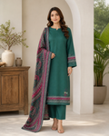 Forest Green & Maroon 03 Piece Printed Lawn Suit — front view