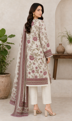 Ivory & Maroon Botanical 03 Piece Printed Lawn Suit back view