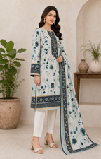 Ivory & Teal Botanical 03 Piece Printed Lawn Suit side view