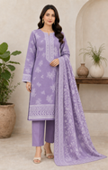 Lavender & White 03 Piece Printed Lawn Suit — front view