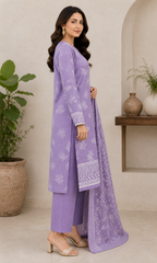 Lavender & White 03 Piece Printed Lawn Suit — side view