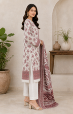 Maroon Blush & White 03 Piece Printed Lawn Suit — side view