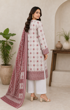 Maroon Geometric & Snowflake 03 Piece Printed Lawn Suit - back view