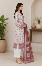 Maroon Geometric & Snowflake 03 Piece Printed Lawn Suit - side view