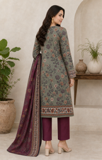 Maroon & Olive 03 Piece Printed Lawn Suit - back view