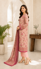 Peach Floral 03 Piece Printed Lawn Suit — side view