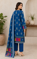 Royal Blue Multicolour 03 Piece Printed Lawn Suit — back view