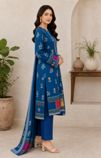 Royal Blue Multicolour 03 Piece Printed Lawn Suit — side view