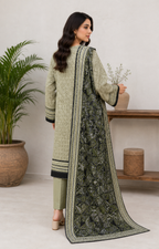 Sage & Black 03 Piece Printed Lawn Suit — back view