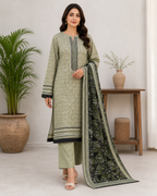 Sage & Black 03 Piece Printed Lawn Suit — three-quarter view