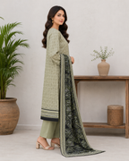Sage & Black 03 Piece Printed Lawn Suit — side view