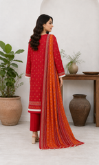 Scarlet & Orange 03 Piece Printed Lawn Suit — back view