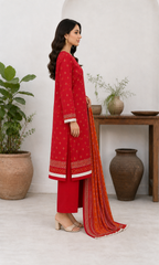 Scarlet & Orange 03 Piece Printed Lawn Suit — side view